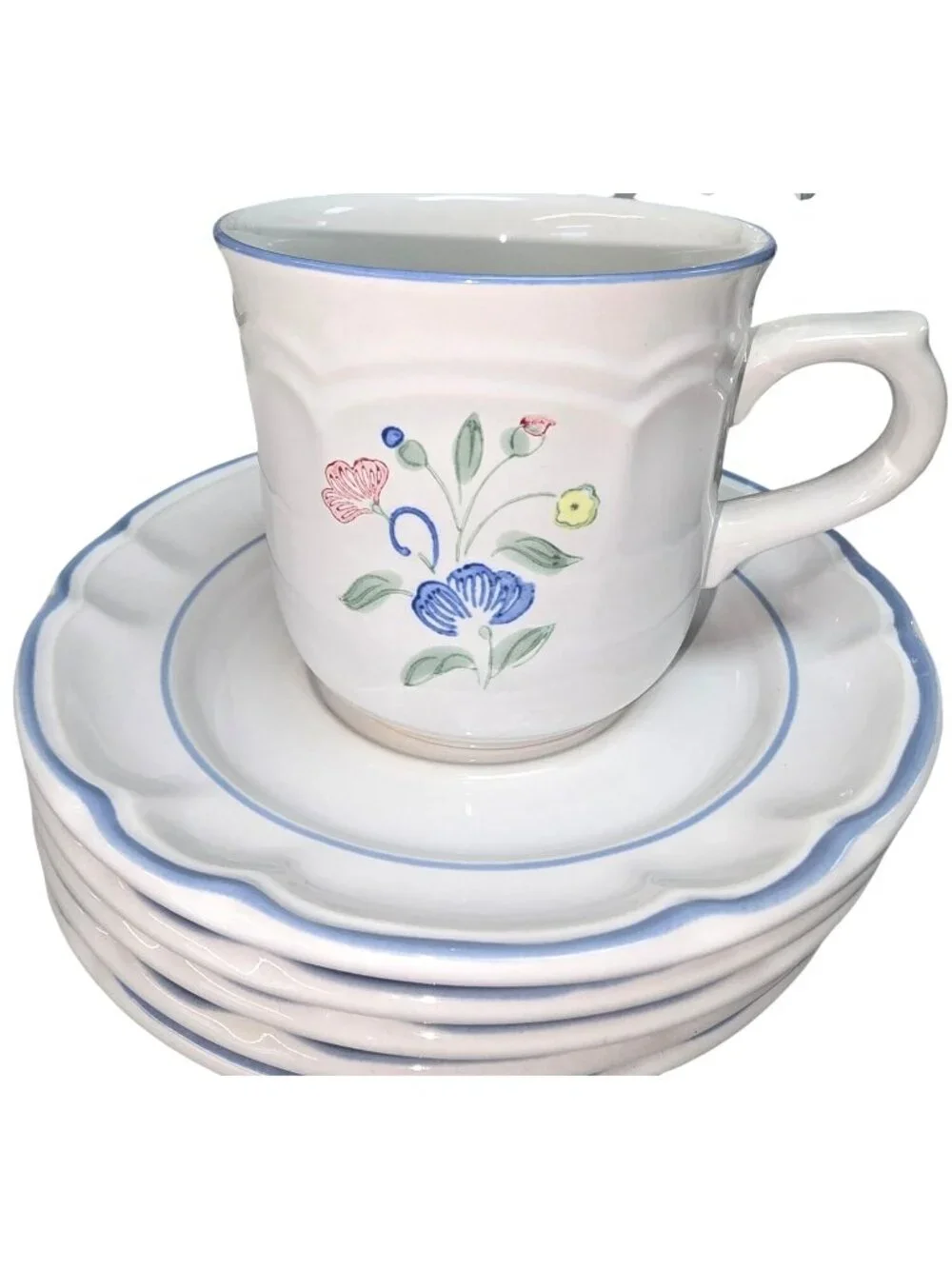 Floral Expressions Stoneware Cups & Saucers Coffee Mug Plates Set Floral Mexico